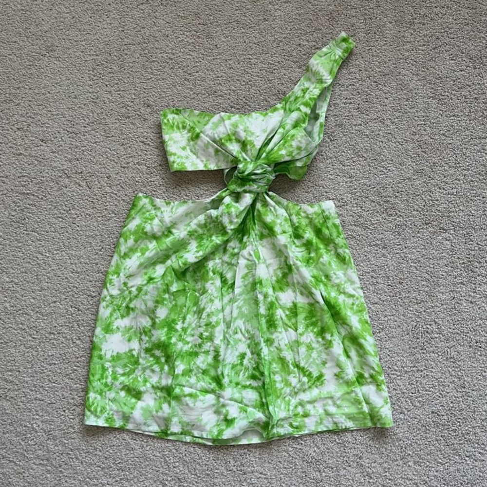 For Love & Lemons green tie dye one shoulder dress